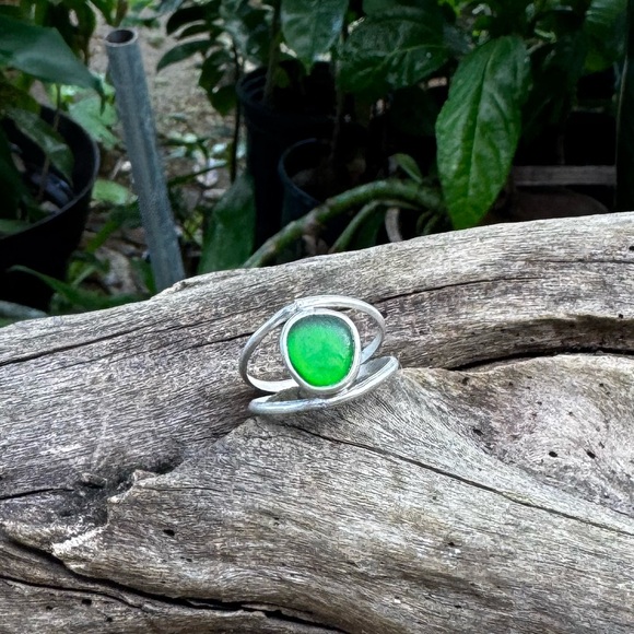 Handmade Jewelry - Handmade Sterling silver sea glass ring green 925 double band